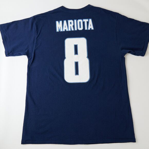Majestic Tennessee Titans T-Shirt Mens XL Navy Marcus Mariota #8 NFL Fan Gear - Picture 4 of 7